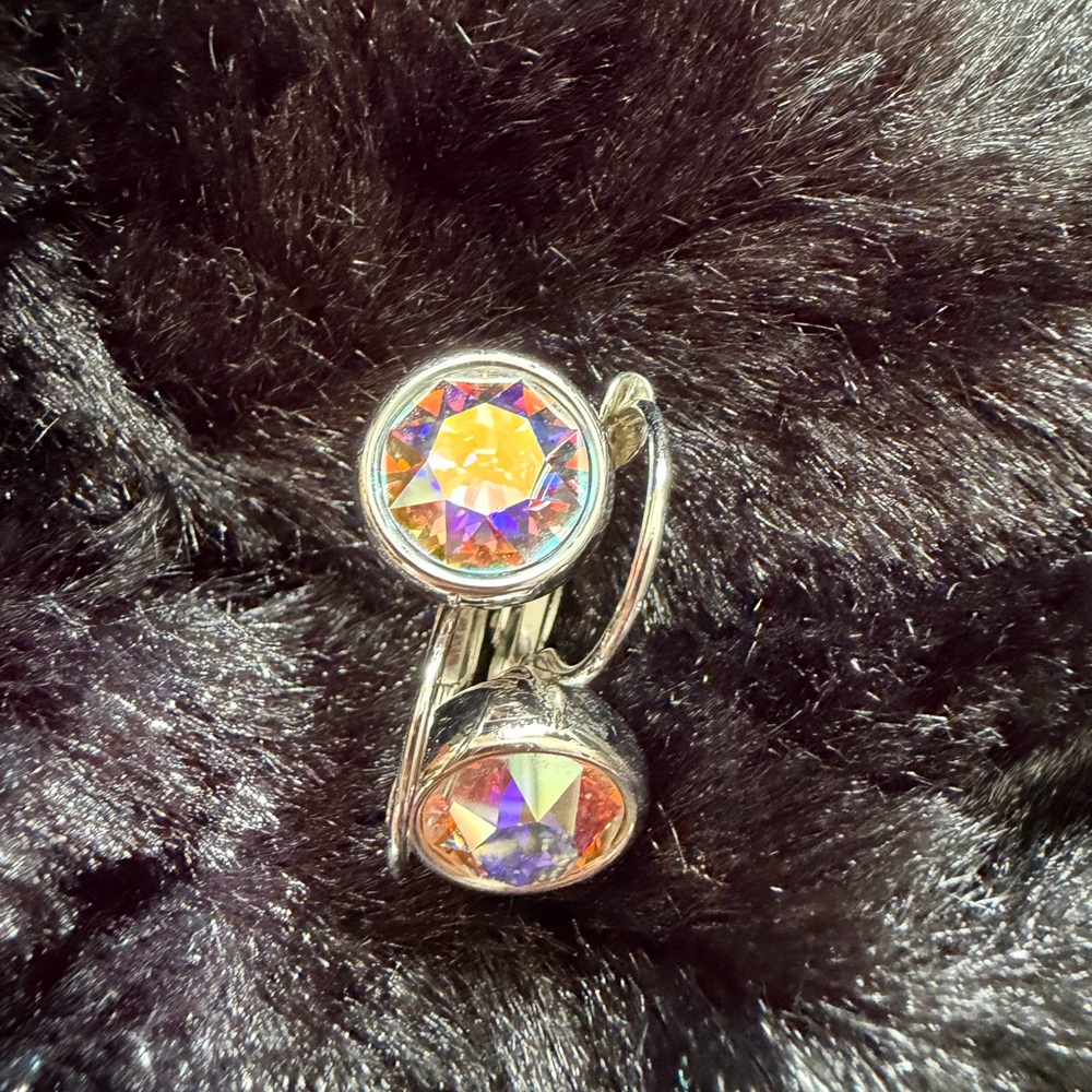 Touchstone Crystal by Swarovski Aurora Borealis Pierced Drop Earrings NWOT